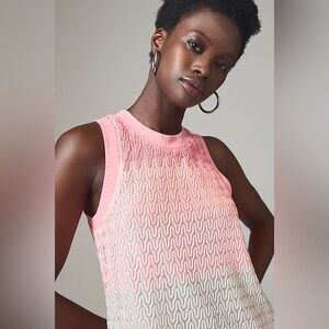 NWT By Anthropologie Sheer Ombré Tank Pink and White Size M